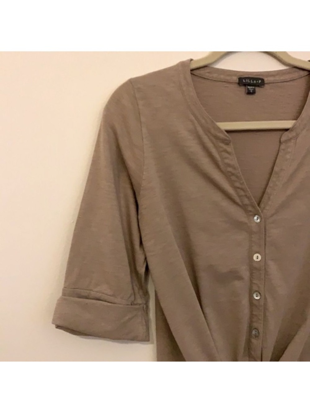 Lilla P Taupe Button-Front Tie Hem Shirt - Picture 2 of 6